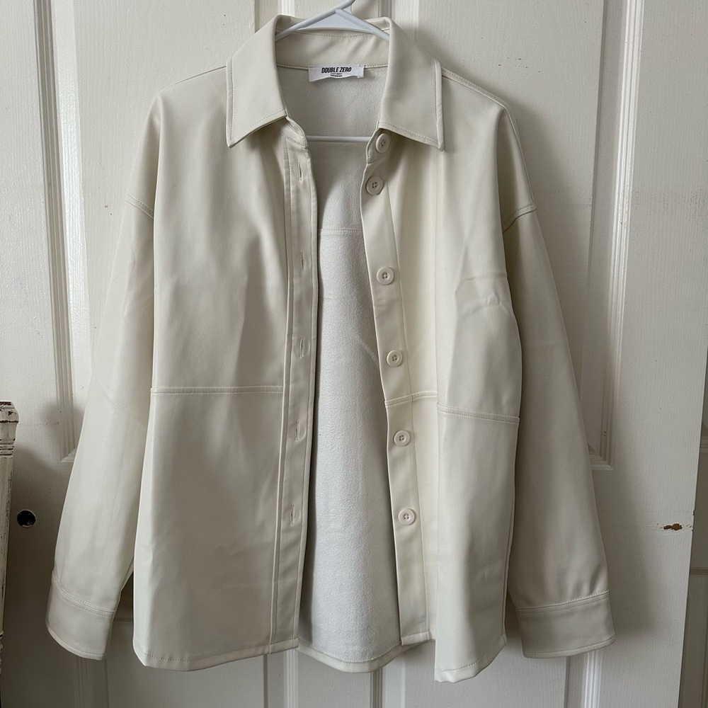 Off White Faux Leather Jacket